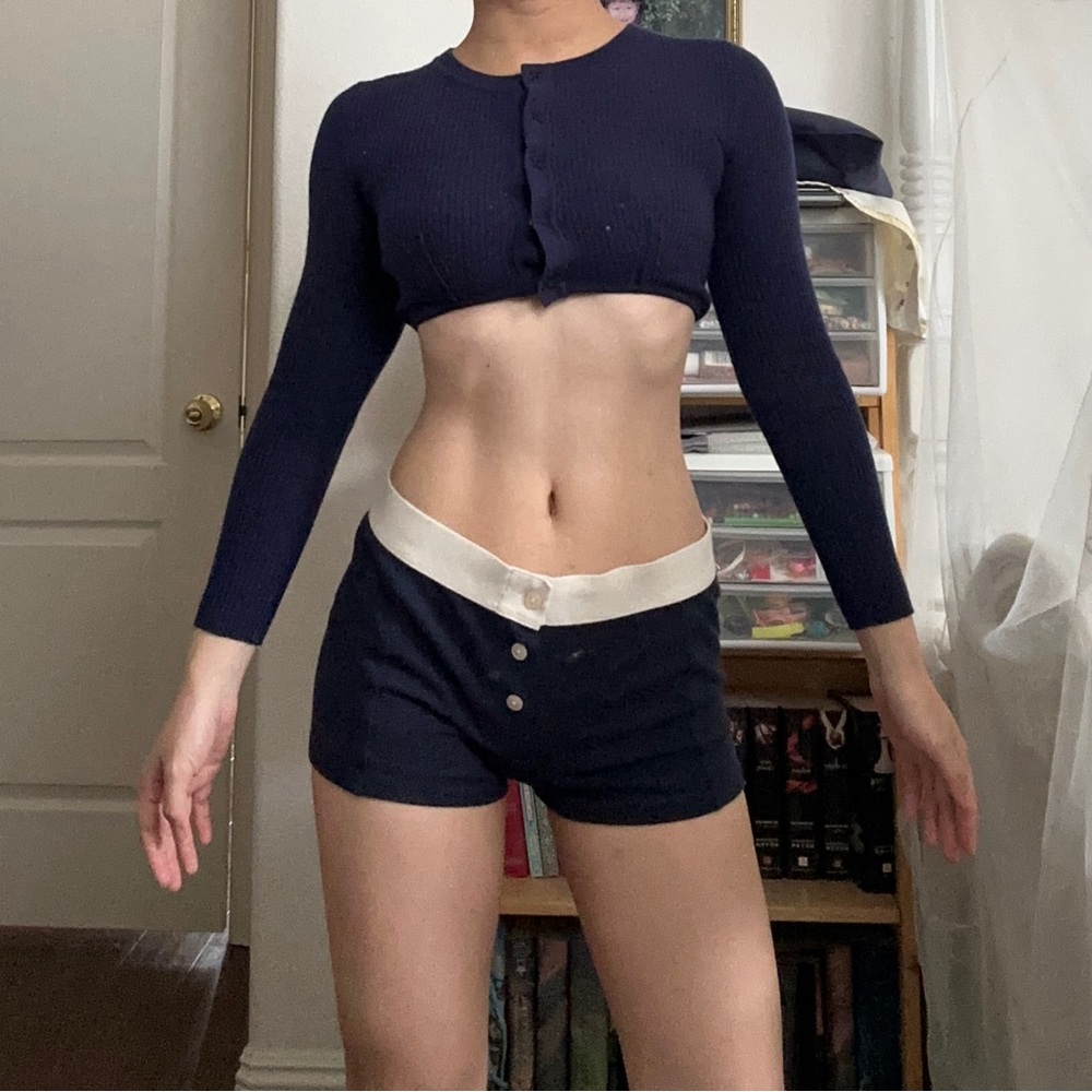Paule Ka Navy Blue Cropped Cardigan